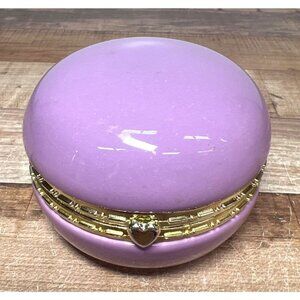 Purple Round Ceramic Trinket Box With Gold-Tone Hinges & Heart Detailing